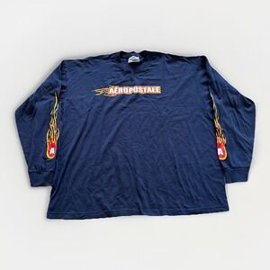 Vintage Aeropostale Shirt Mens XL‎ Flames Logo Navy Blue Y2K Skater